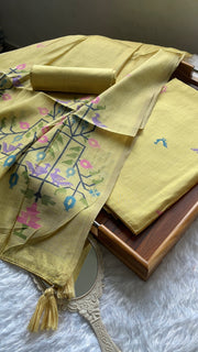 Heritage Looms Yellow Viscose Cotton Unstitched Suit Set